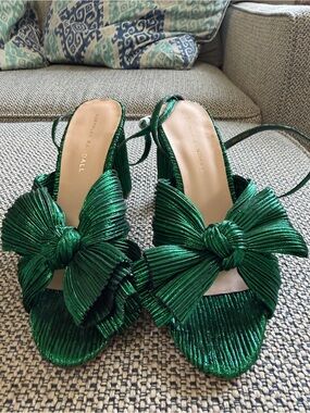 Loeffler Randall Camille Metallic Emerald Green Bow heels